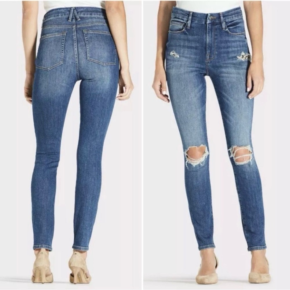 Good American Good Waist Distressed Skinny Snake Pocket Jeans in B322 Size 6/28